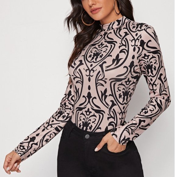 Tops - Top Mock Neck Print Blouse Large Ladies New!